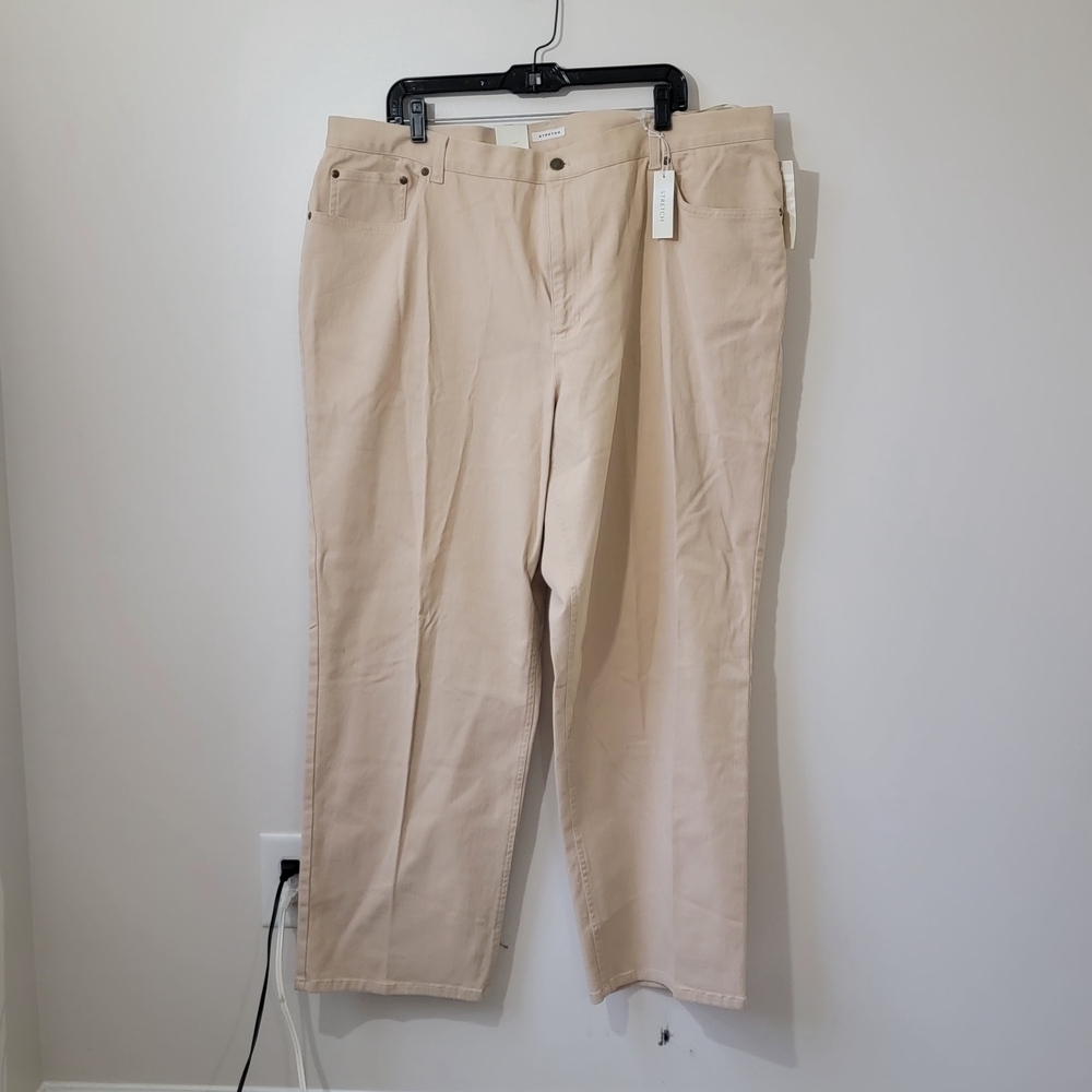 NEW Jones New York Sport  Beige Cropped Dress Pants Womens 22W Straight Leg NWT
